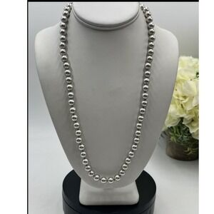 Marvella Vintage Light Gray Faux Glass Pearl Single Strand Classic‎ Necklace 23"
